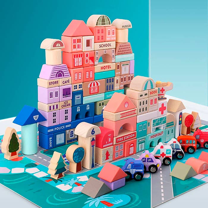 BlockCity, sada bloků různých tvarů s praktickou krabicí a hrací podložkou - Image 4