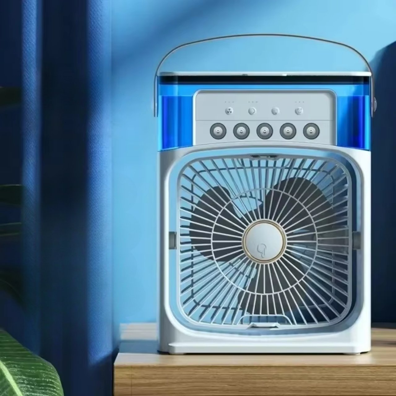 Coolio, 3-v-1 přenosný ventilátor s funkcí zvlhčovače, LED světlem a chlazením