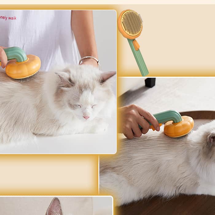 PumpkinComb, kartáč pro domácí zvířata s tlačítkem pro snadné očištění